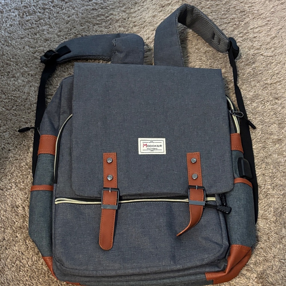 Gray and Brown Men's Backpack